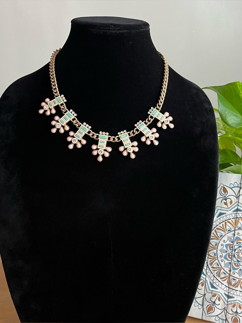 Plunder Design aqua statement necklace  enameled gold-tone details jewelry